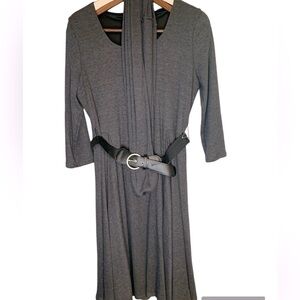 Bethany Gray Knit Dress with Matching Infinity Scarf and Belt, Size L